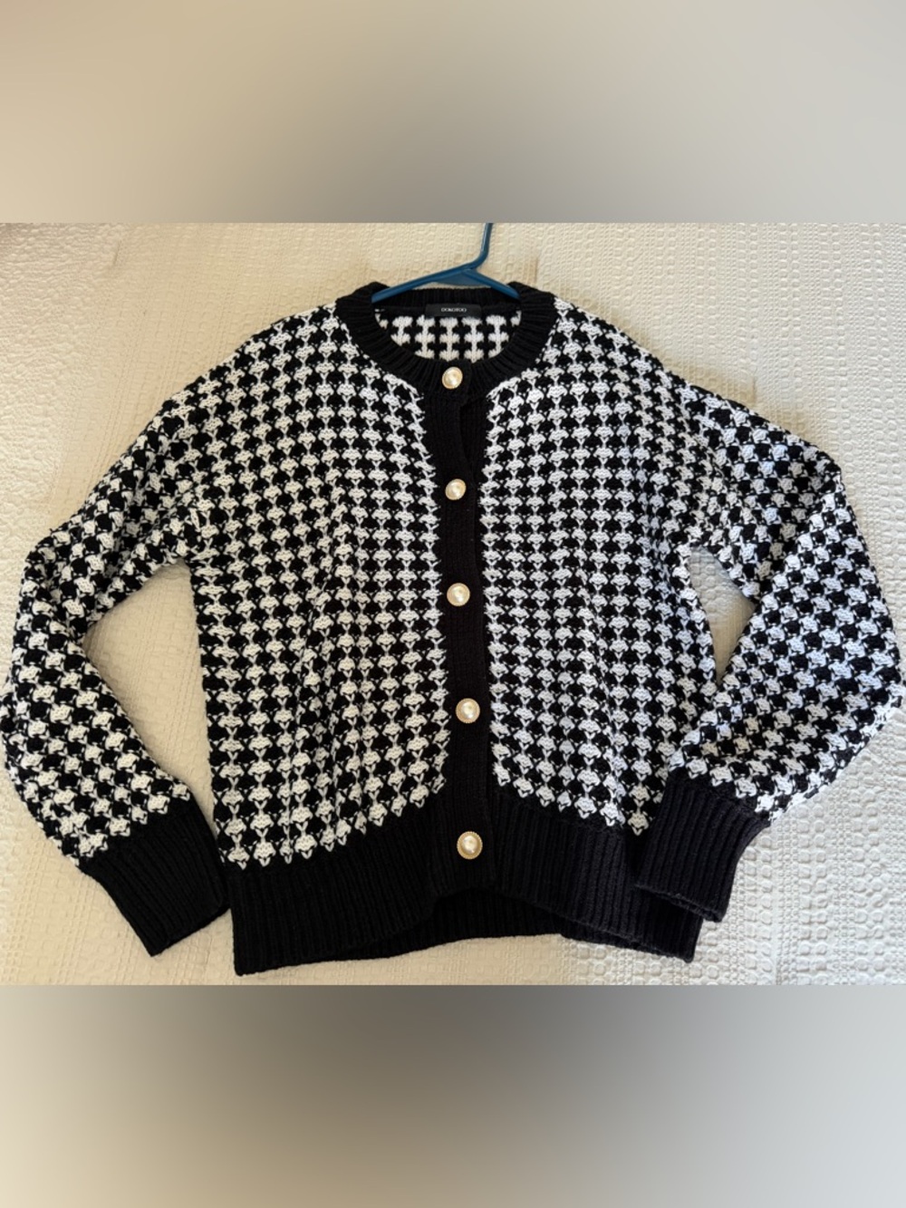 Black & White Houndstooth Button Cardigan Sweater